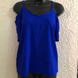 Pretty Royal Blue Scallop neckline Top